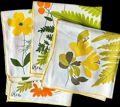 Vera Neumann Cloth Napkins 4 Vintage Flower Yellow Orange Green 1970s Stains 16  • $24.95