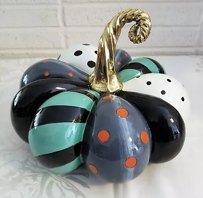 Mackenzie Childs 10  X 8  PATCHWORK SPICE PUMPKIN With A Glitzy Gold Stem Last 1 • $119.95