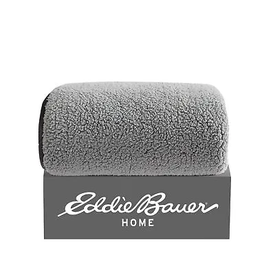 Eddie Bauer Solid Sherpa Grey Throw Blanket-50X60 • $10.99