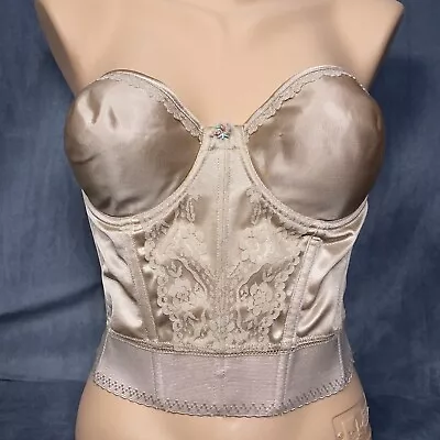 £27.07 • Buy Vintage JCPenney Bustier Size 36B Low Back Beige Bra Underwire 4900 Lace Shimmer