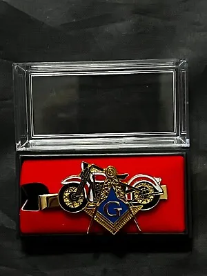 Motorcycle Square Compass Necktie Gold Color Tie Bar Masonic Freemason NEW! • $9.96