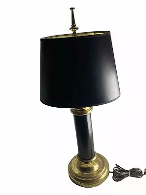 RARE   Chapman Brass Faux Black Leather Table Lamp Black Gold Mirror Shade • $175