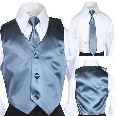 $22.97 • Buy 2PC Baby Toddler Kid Boy 23 Color Satin Vest + Long Neck Tie For Tuxedo Suit S-7
