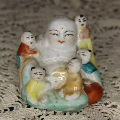 Vintage Ceramic Porcelain Happy Laughing Buddha With 5 Children • £18.99