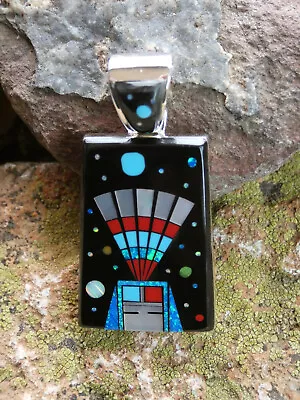 Kachina Galaxy Night Sky Micro Inlay Gemstone Sterling Silver 925 Pendant E78 • $139.95