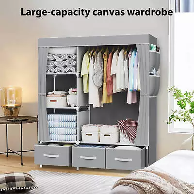 Wardrobe For Bedroom Cupboard Clothes Storage With Hanging Rail Storage Shelves • £27.99