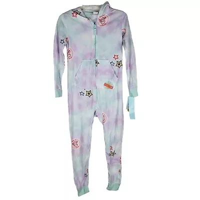 Cat & Jack Girls Large 10/12 Fleece Zip Up Jumpsuit Blue Pajama Unionsuit • £11.66