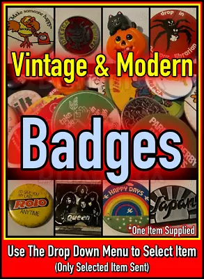 Vintage & Modern Buttons Badges Lapel Pin Badges Music Bands +More (Select Item) • £4.99