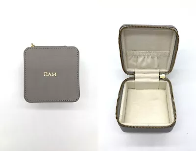 Pottery Barn RAM Mono Quinn Leather Petite Travel Box Grey W Gold Foil • $28