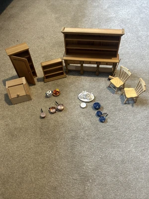£15 • Buy 1:12th Job Lot Of Victorian Dolls House Kitchen Wooden Furniture , Pots And Pans