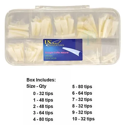 USN Nail Manufacturer - Straight Coffin Natural Nail Tips Box 540 Tips ON SALE* • $12.99