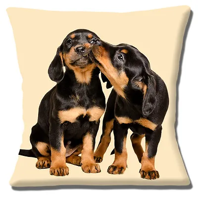 Two Dachshund Puppy Dogs Cushion Cover 16x16 Inch 40cm Cute Pups Kissing Cream • £10.95