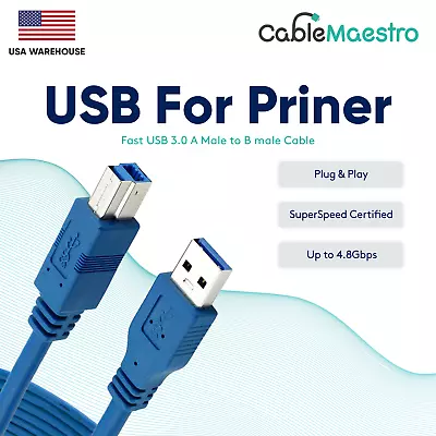 USB 3.0 Type B Printer Cable Scan Fast High Speed Print Drive Disk DAC HP Epson • $7.45