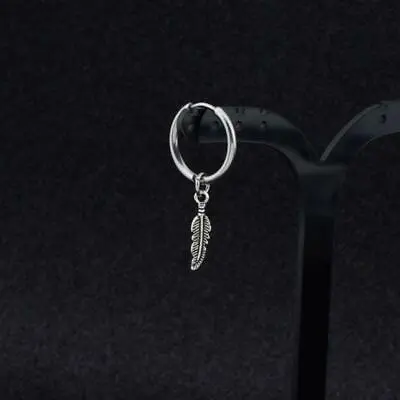 £3.26 • Buy Hip Hop Kpop Boy Leaf Titanium Feather Pendant Hoop Drop Earrings Korean Jewelry