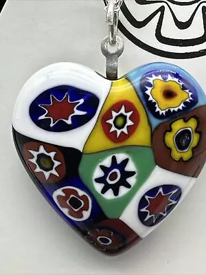 Authentic Murano Glass Millefiori Heart Pendant Necklace - MN 11 • $25.99