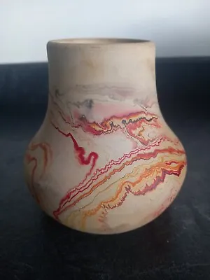 Vintage Hand Crafted Nemadji Art Pottery Vase With Swirls Of Earthtones • £20