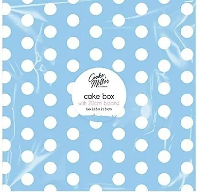 20cm Board Cake Box Cooke & Miller Box 21.5 X 21.5cm Baking Cakes BLUE & WHITE • £2.45