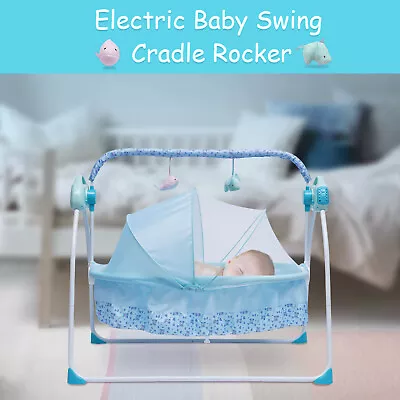 Baby Crib Cradle Portable Cot Crib Basket Set Auto-Swing Rocking Bassinet Blue • $66.51
