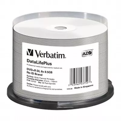 Verbatim DVD+R DL 8.5GB/8X - 50 Pack Spindle White Wide Thermal Printable • $156.75