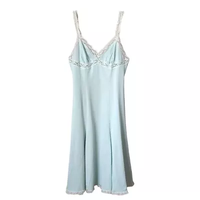 OLGA X VINTAGE 60s Slip Dress Lace Trim In Light Blue Size 32 • $39