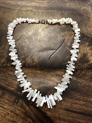 Pearlized White Stone Or Shell Choker Necklace Maybe Selenite Or Mother Of Pearl • $21