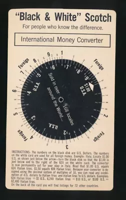 Vintage Fleischmann Black & White Scotch International Money Converter 3.5x6 • $19.95