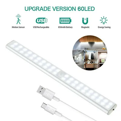 $13.19 • Buy 60 LED Motion Sensor Under Cabinet Closet Light USB Rechargeable Kitchen Lamp US
