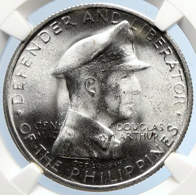 1947S PHILIPPINES US WWII General DOUGLAS MACARTHUR Silver Peso Coin NGC I105721 • $619.65