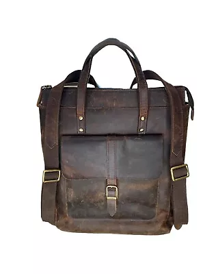 S-Zone Distressed Leather Backpack With Top Handle Pockets Luggage Strap • $99