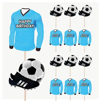 Football Cupcake Food Cake Decorations Picks Toppers MAN CITY COLOURS 14 Pack • £5.99