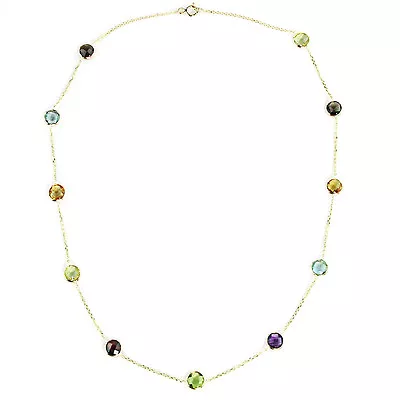 14K Yellow Gold  Multi-Colored Fancy Cut Gemstone Necklace 16 Inches • $464.39