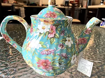 Vintage Arthur Wood Teal Chintz Floral Swirl Teapot Staffordshire England • $75