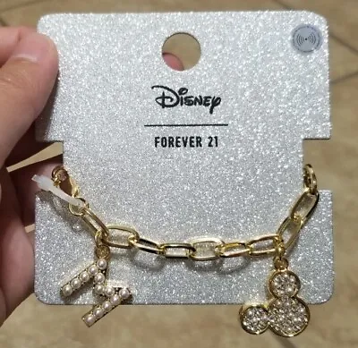 Forever 21 X Disney Mickey Mouse Faux Pearl & Rhinestones Charm Chain Bracelet • $20