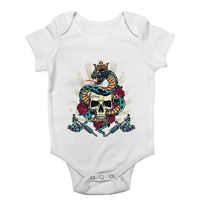 Skull King Baby Grow Vest Tattoo Inked Snake Gothic Bodysuit Boys Girls Gift • £5.99