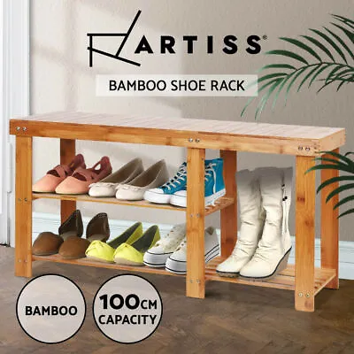 $55.66 • Buy Artiss Bamboo Shoe Rack Cabinet Wooden Bench Storage Organiser Stand Stool Seat