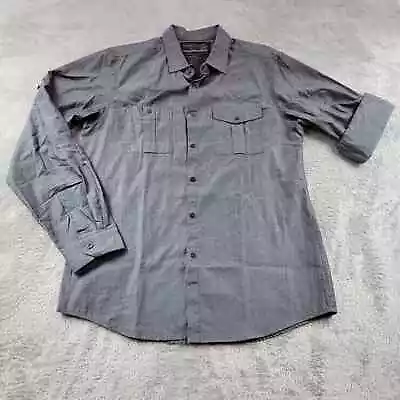 Marc Ecko Shirt Mens Size Medium Cut Sew Gray Snap Button Roll Tab Military • $4.51