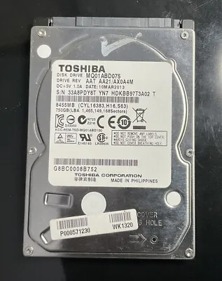 TOSHIBA 750GB Hard Drive 2.5 WINDOWS 10 PRO PRE-INSTALLED • £19.99