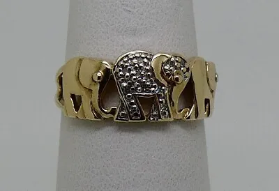 Solid 9ct Yellow Gold Diamond Elephant Design Dress Ring - Size O • $234