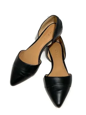 J CREW Black Leather Pointed Toe Cushioned Insole Slip On Ballet Flat Womens 6.5 • $29