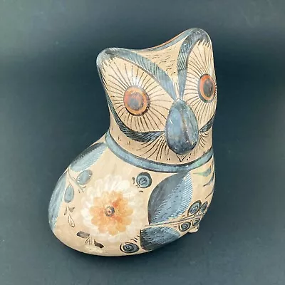 Tonala Mexican Folk Art Pottery OWL  Bird Hand Painted J’LENE 4.75” Burnished • $10