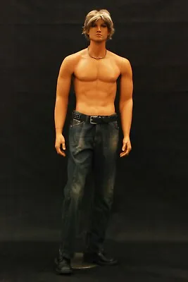 Realistic Tan Adult Male Standing Fully Body Fiberglass Mannequin With Wig • $340.58