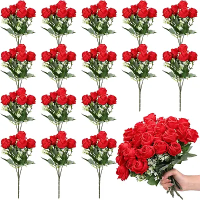 16 Pack Flower Bouquets Fake Roses Artificial Silk Flowers Bulk For Vase Vintage • $88.96