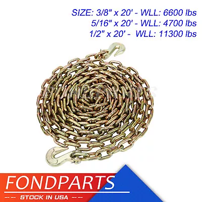 3/8  1/2  X 20' Truck Tie Down Binder Chains Flatbed Transport Chain Tow Chain • $50.99