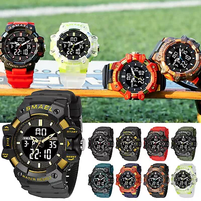 SMAEL Mens Waterproof Sport Military Analog Quartz Digital Wrist Watches UK • £13.99