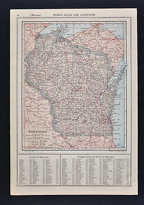 1914 Dodd Mead Map  Wisconsin Madison Green Bay Grand Rapids Milwaukee Delles WI • $9.99