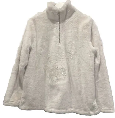 Como Vintage Sweater Women’s Large White Fleece Sherpa Pullover 1/4 Zip Plush • $12.94