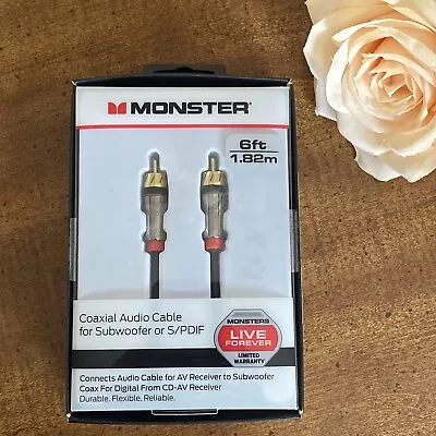 Monster Coaxial Audio Cable For Subwoofer Or S/PDIF 6 Ft AV CD-AV Receiver Coax • $17.69