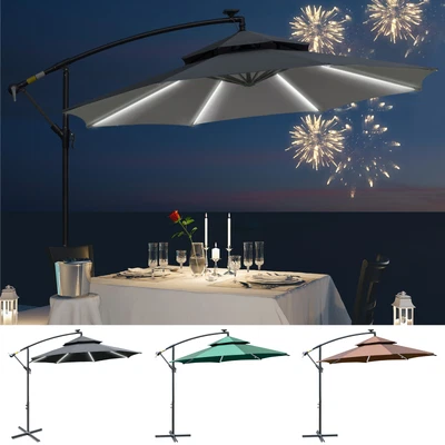 £143.99 • Buy 3(m) Cantilever Banana Parasol Hanging Umbrella W/ LED Solar Lights Double Roof