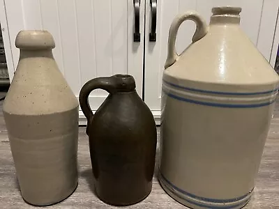 STONEWARE CROCK Salt Glazed JUG Lot Early Primitive Rustic Decorative • $50