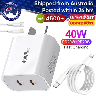 $18.99 • Buy 40W DUAL USB-C PD Fast Charging Wall USB C Charger Power Adapter Type-C Brick AU